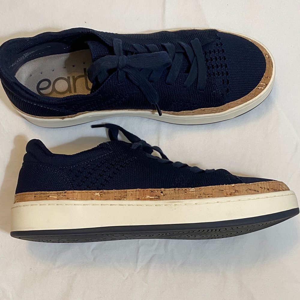 Earth Women's Knit Sneakers- Knight Navy Blue with Cork lining at sole - Picture 2 of 5